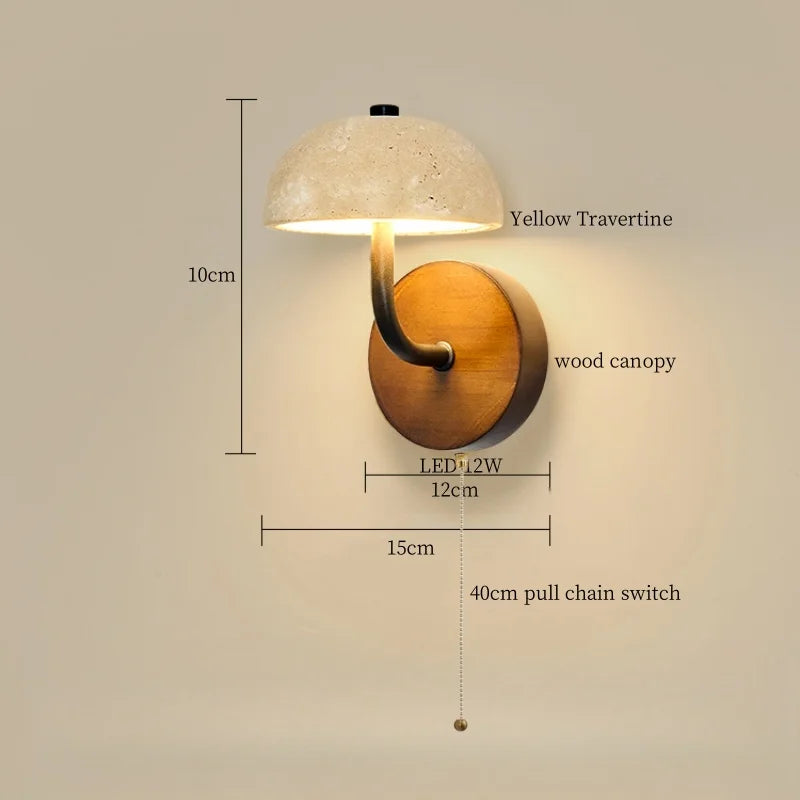White Glass LED Wall Lamps Pull Chain Yellow Travertine Modern Bathroom Light