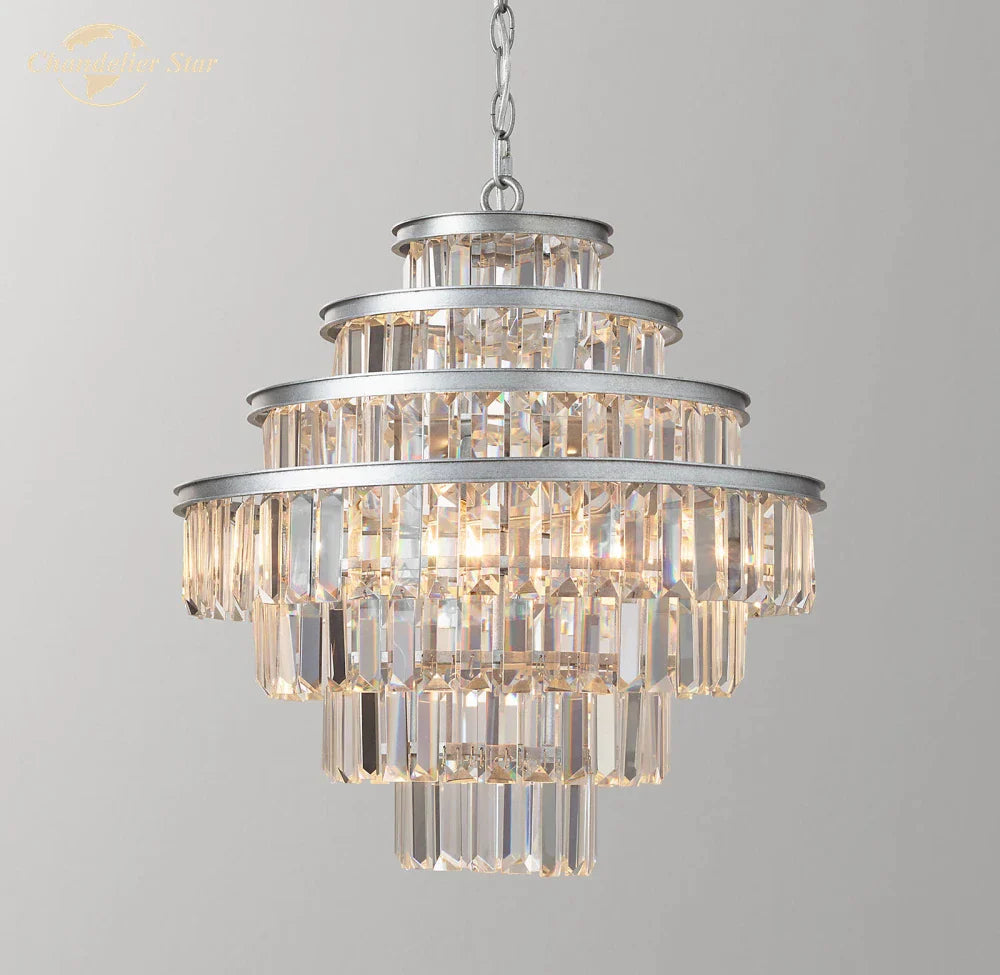 Crystal Pendant Chandeliers Modern Round Hanging Lamps for Bedroom & Living Room