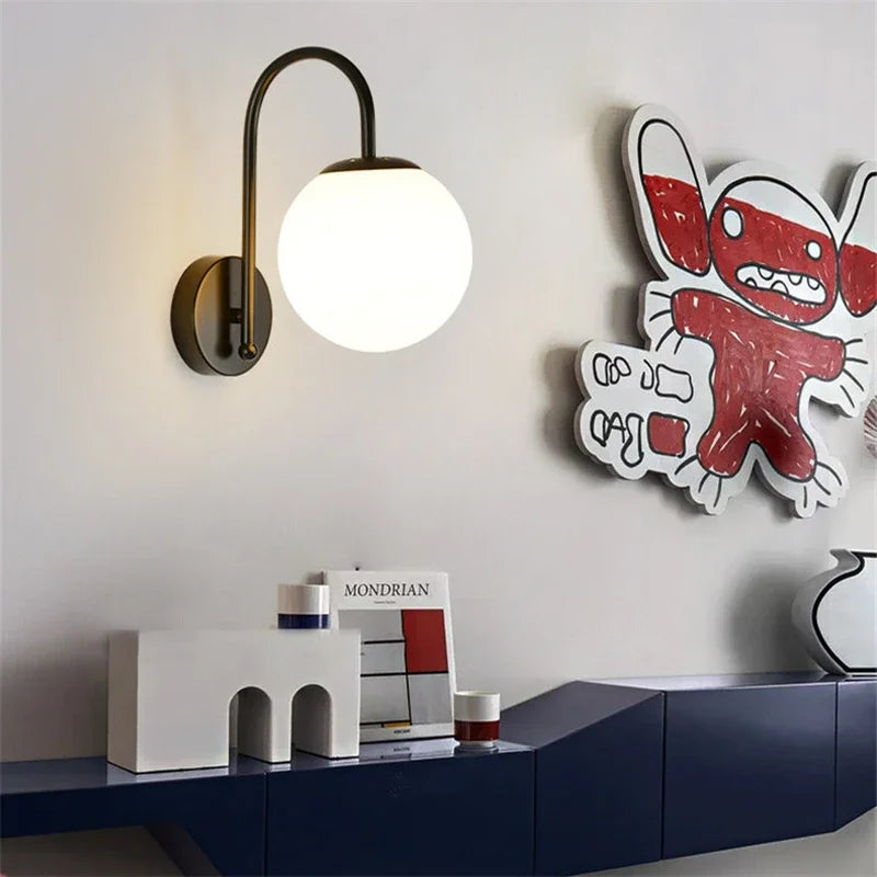 Glass Ball LED Wall Sconce for Bedroom Living Room, Nordic Style Wall Lighting Fixtures