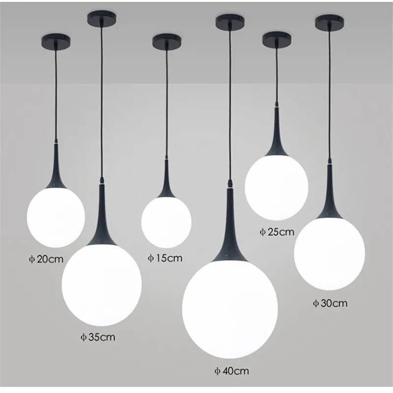 Glass Ball LED Pendant Lights for Modern Living Room, Black/White Horn Fixtures
