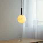 White Globe Glass LED Pendant Light Fixture with Walnut Wood, Adjustable, Nordic Modern Style