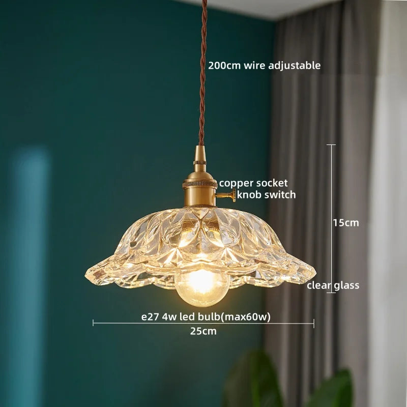 Japanese Style LED Pendant Lamp Copper Glass Hanging Light Fixtures