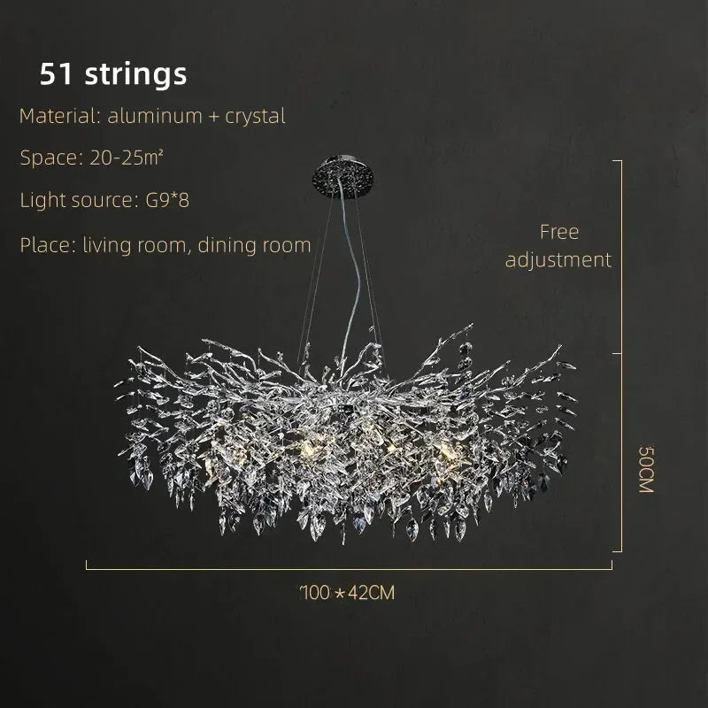 Luxury Crystal Chrome Chandelier Silver Gold LED Tree Branch Chandelier for Living Dining Room