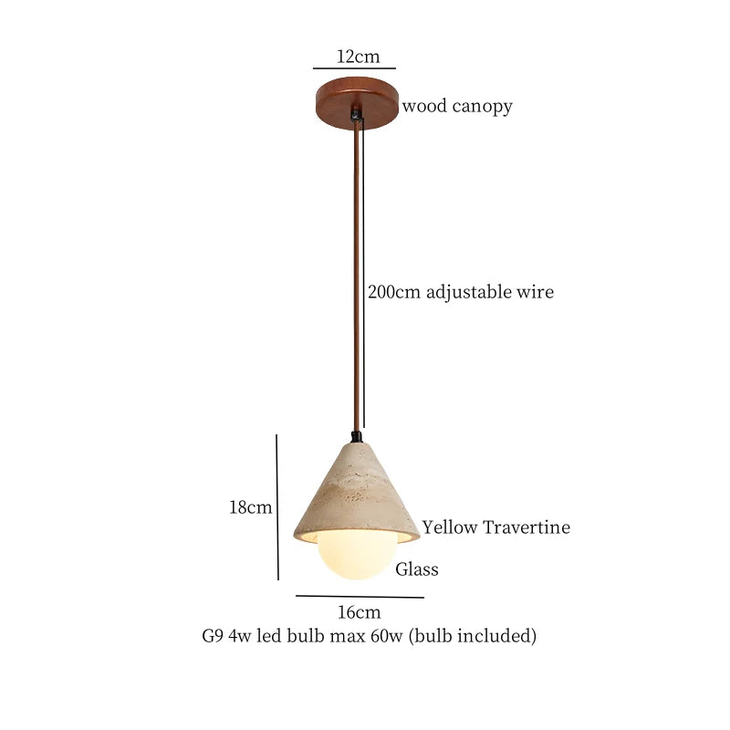 Yellow Travertine Glass LED Pendant Lights for Dining and Living Room