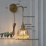 Smoke Gray Glass LED Wall Light Fixture Minimalist Pull Chain Switch Bedside Lamp