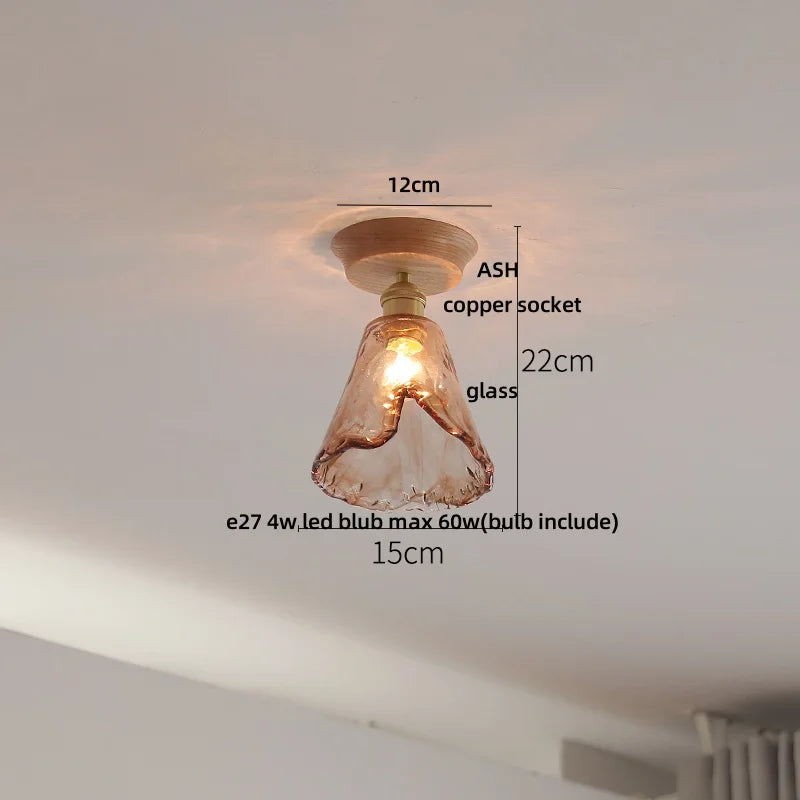 White Ceramic LED Ceiling Lamp Wood Ash Nordic Modern Copper Light