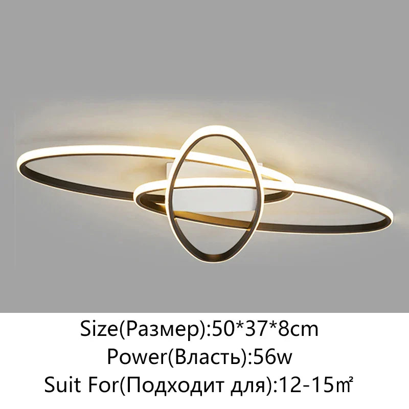 Oval Black LED Ceiling Light for Living Room, Bedroom, Kitchen, and Study