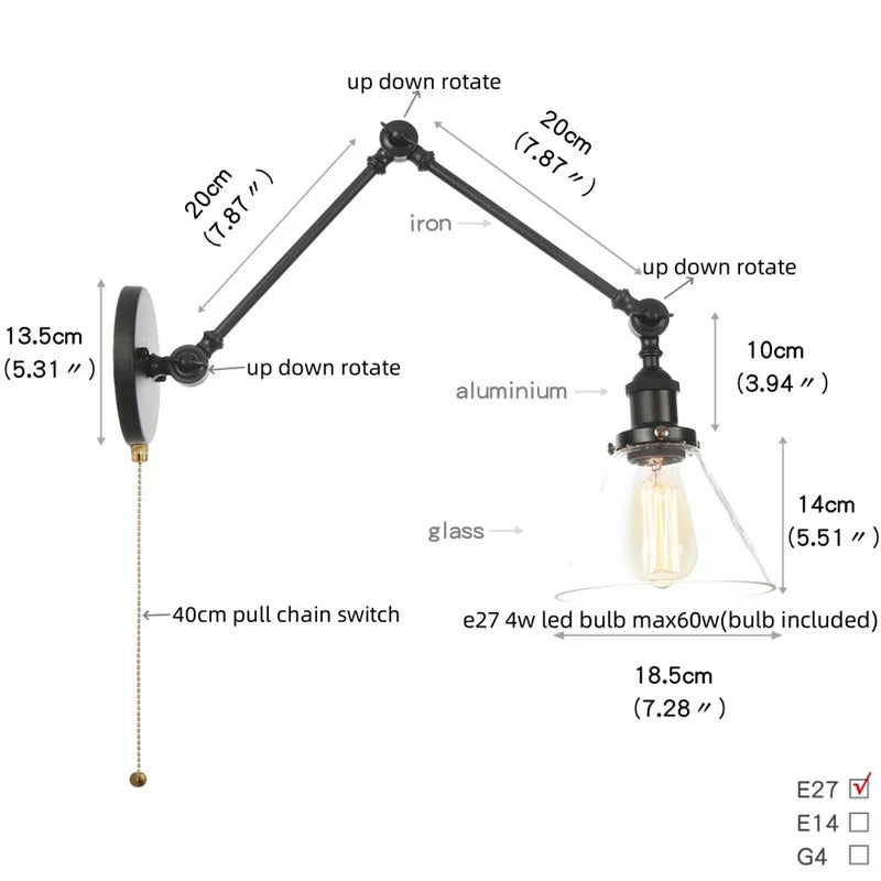 Swing Arm LED Wall Lights for Home Decor & Bedroom Industrial Loft Style