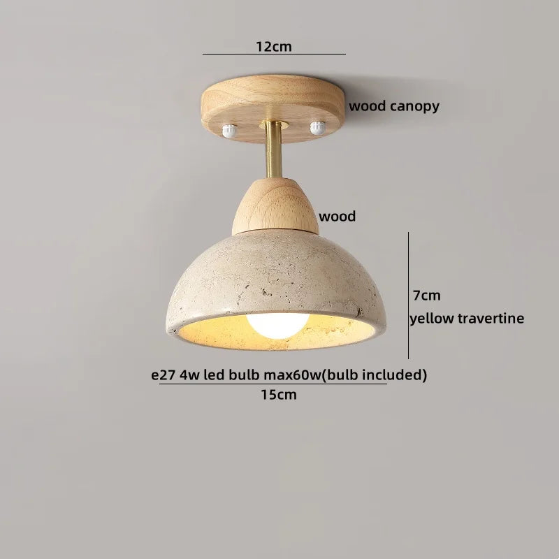 Yellow Travertine Stone LED Ceiling Light Fixture White Glass Ceiling Lamp