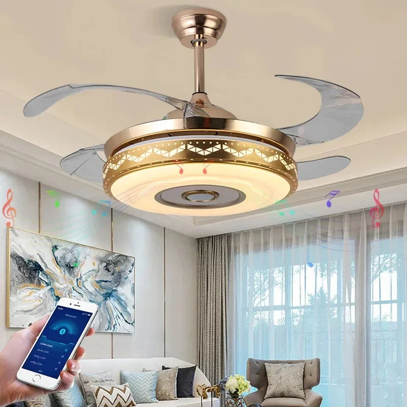 42" Gold Bluetooth Ceiling Fan Light with Remote & RGB Color Control