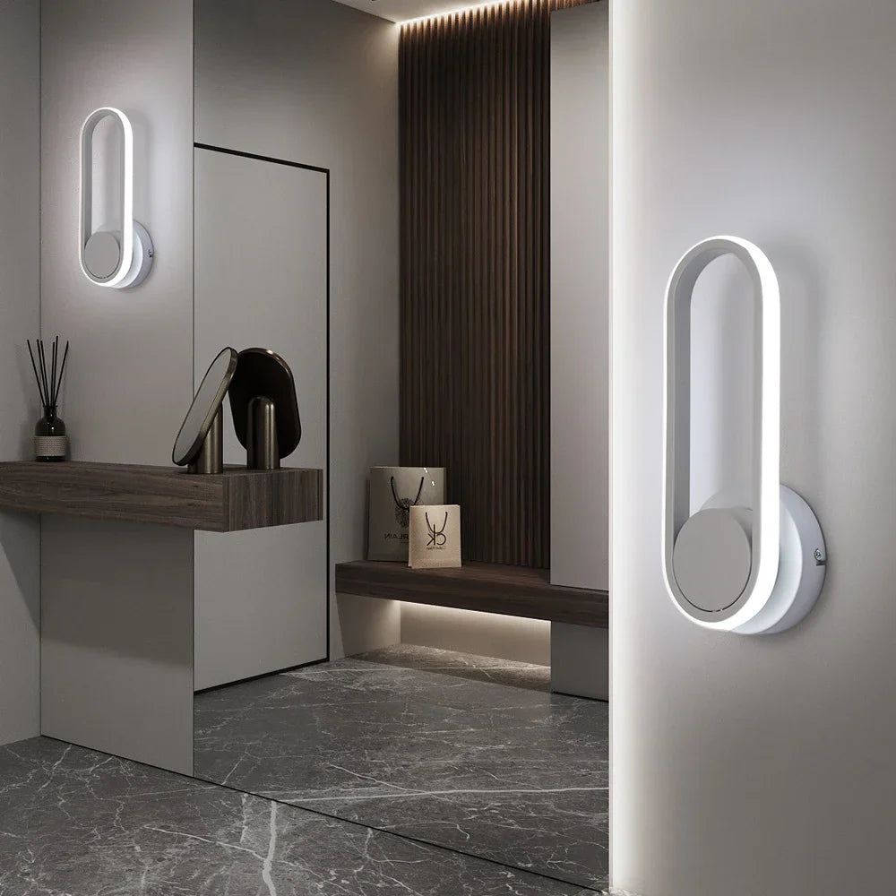 Modern White LED Wall Sconce Rotational Light Fixture for Bedroom Living Room