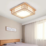 Solid Wood Ceiling Chandelier Light for Home Decor, LED Square Lamp for Living Room