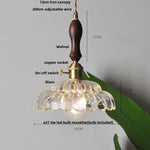 Walnut LED Glass Flower Pendant Light Fixture Adjusts Wire Modern Dining Bathroom