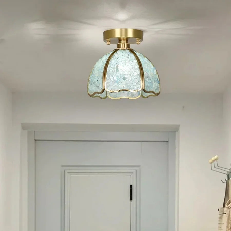Handcrafted Glass Crystal Copper Ceiling Light Fixture for Dining Bedroom Kitchen