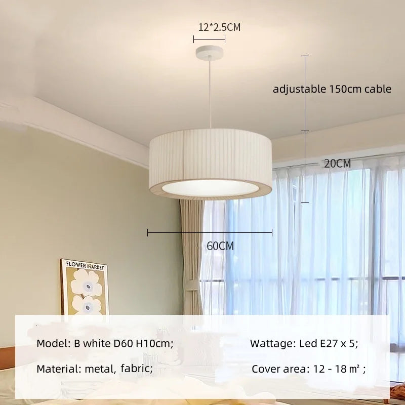 Nordic Fabric LED Chandelier Minimalism Pendant Light for Bedroom Dining Room