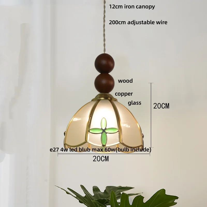 Afralia™ Copper LED Pendant Lamp Wood Globe Glass Nordic Modern Tiffany Hanging Lights