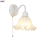 Afralia™ Glass Iron LED Wall Sconce Pull Chain Switch White Stair Light