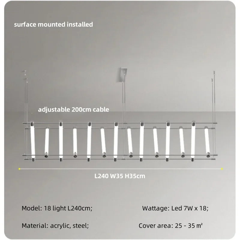 Modern Steel Bar LED Pendant Lights for Kitchen Island, Minimalist Acrylic Hanging Lamp Fixture