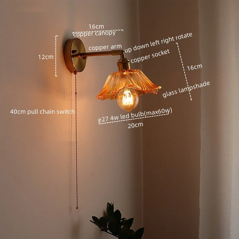 Japanese Style LED Glass Copper Wall Lamp Sconce for Restaurant, Bar, Bedroom, Bathroom