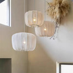Plumeria Lantern Pendant Light: Minimalist French Country Fabric Lamp for Dining Staircase & Kitchen Island.
