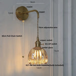 Smoke Gray Glass LED Wall Light Fixture Minimalist Pull Chain Switch Bedside Lamp