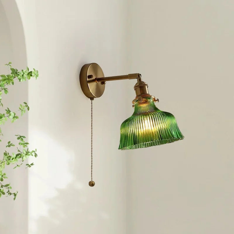 Nordic LED Wall Lights Pull Chain Switch Copper Glass Home Decor