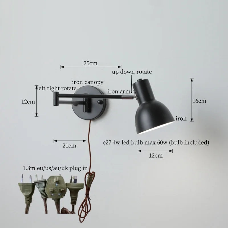 Black Iron LED Wall Sconce for Home Decor - Modern Nordic Style