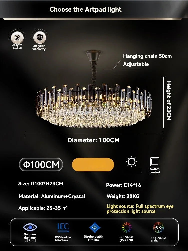 Gold Crystal Ceiling Chandelier: Luxury Modern LED Pendant for Home Décor