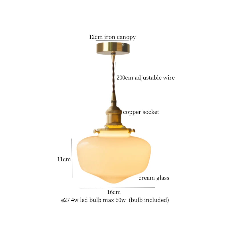 Afralia™ Cream Glass LED Pendant Brass Hanging Lamp for Kitchen Restaurant Living Room