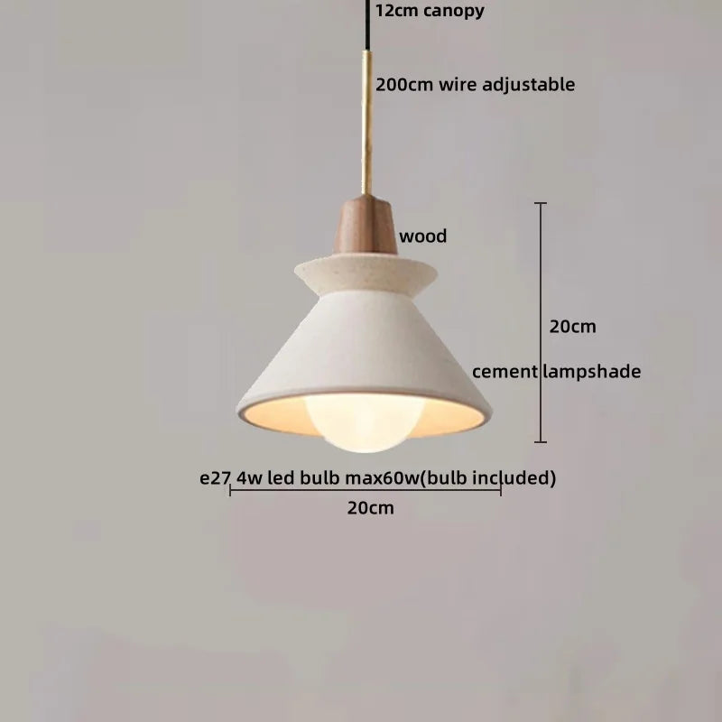 Wood Cement LED Pendant Light Fixture Adjustable Hanging Lamp