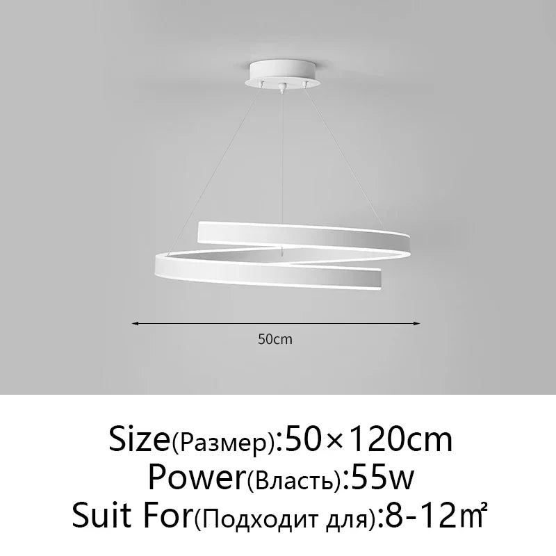 Round Spiral Chandelier in Black/White For Living Dining Kitchen Room Lighting Fixtures