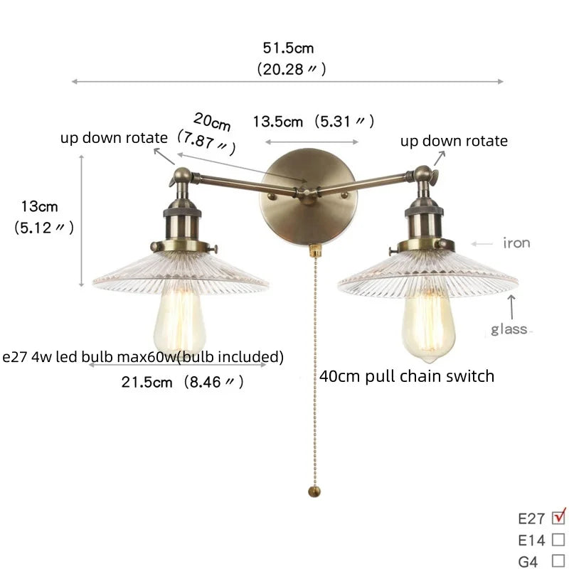 Industrial Vintage Loft 2-Light Plug In LED Wall Lamp