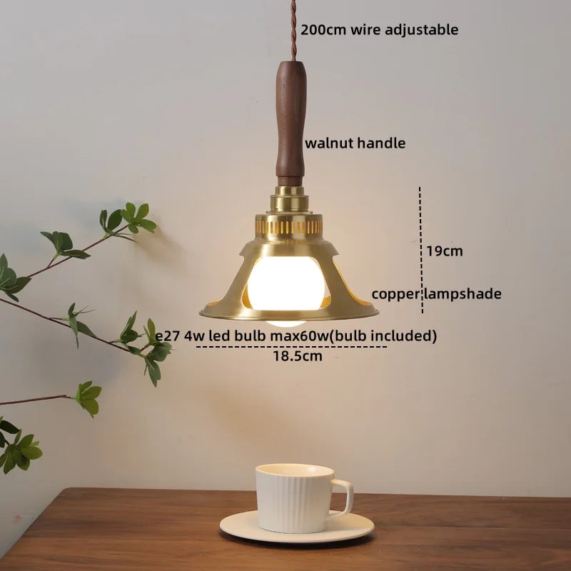Walnut Glass Pendant Lamp: Nordic LED Hanging Light Fixture for Dining Room, Bedroom, Bar