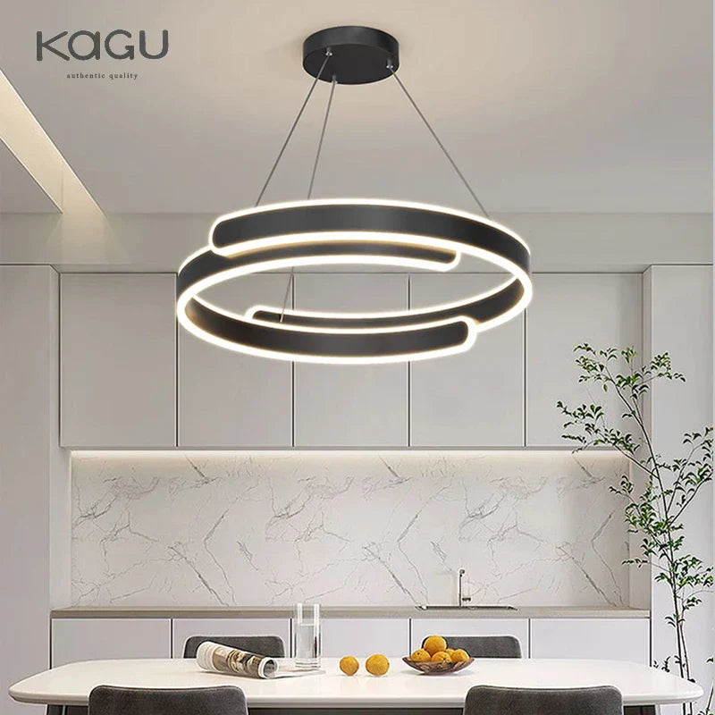 Black White LED Ring Chandelier Pendant Lights for Home Indoor Decor