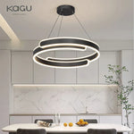 Black White LED Ring Chandelier Pendant Lights for Home Indoor Decor