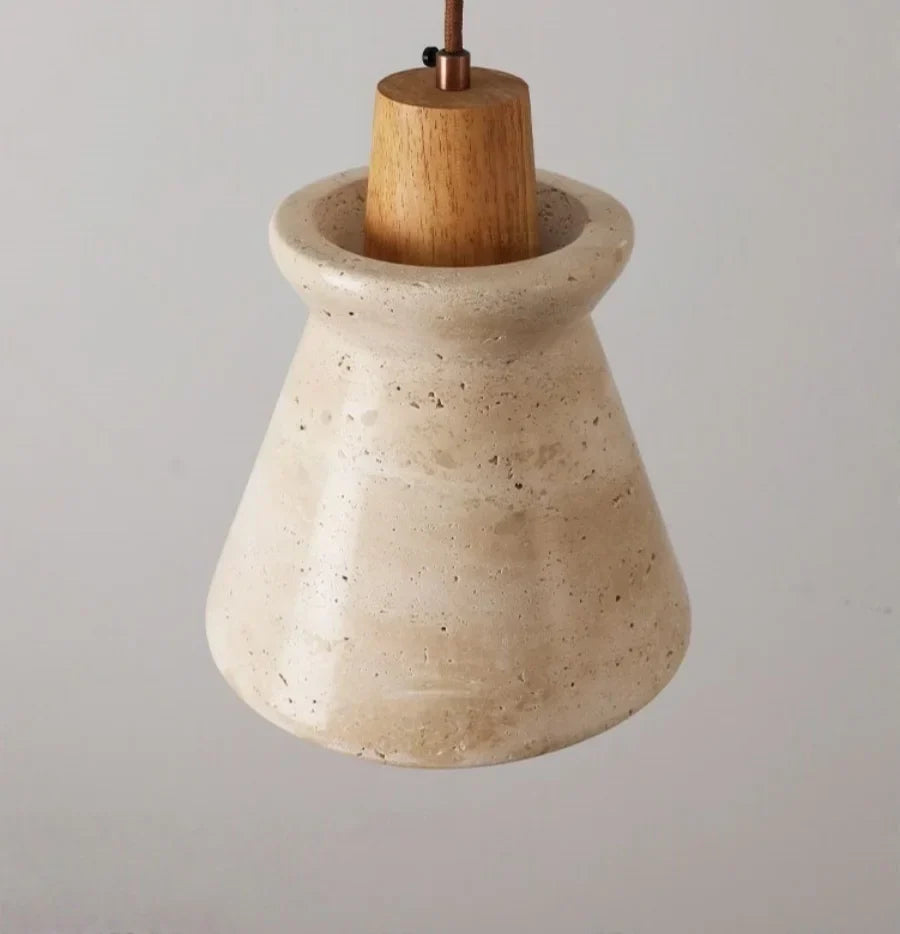 Stone LED Pendant Light: Nordic Modern Yellow Travertine Fixture for Living Dining Hallway