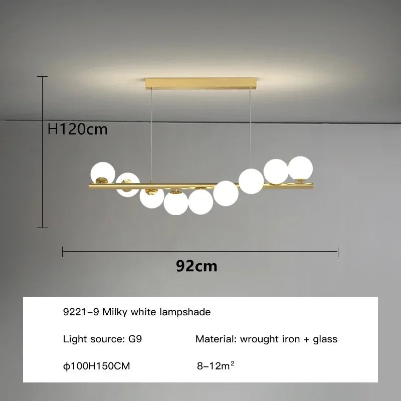 Nordic Gold Glass Ball Chandelier for Dining Room Kitchen Island