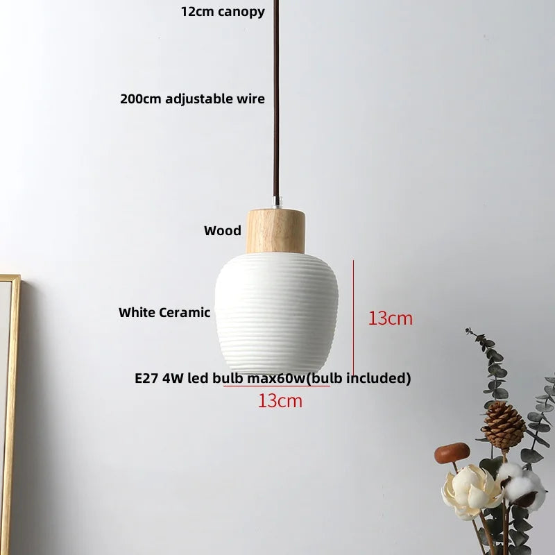 Wood & Ceramic Pendant Lights for Kitchen Dining Room Decor