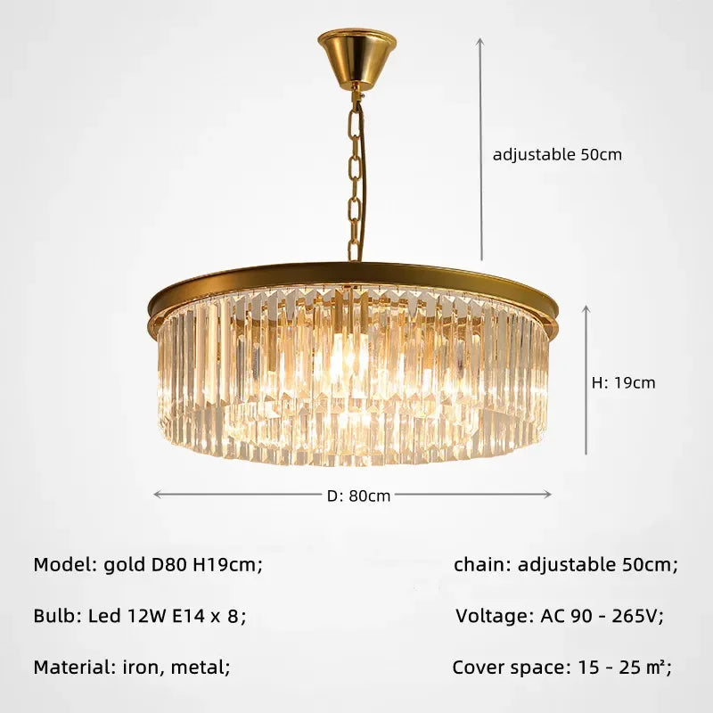 Gold Black Metal Crystal Pendant Lights Chain Hanging LED Suspension Lamp Fixtures
