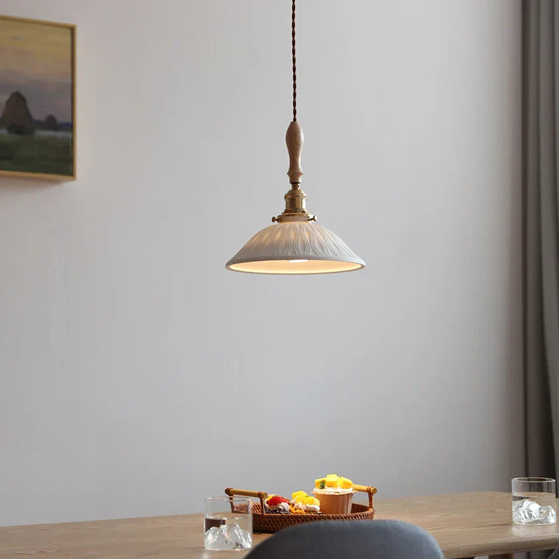 Nordic Ash Wood LED Pendant Lamp Copper Indoor Lighting
