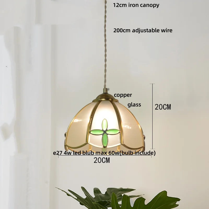 Afralia™ Copper LED Pendant Lamp Wood Globe Glass Nordic Modern Tiffany Hanging Lights