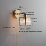 Glass LED Wall Light with Pull Chain Switch, Rotating Japanese Style Bedside Lamp