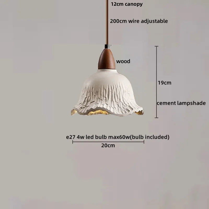 Wood Cement LED Pendant Light Fixture Adjustable Hanging Lamp
