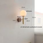 White Glass LED Wall Sconce with Pull Chain Switch & Copper Base