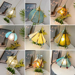 Brass Vintage Glass Pendant Lamp Adjustable LED Dining Room Kitchen Fixture