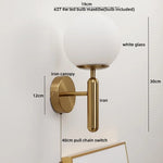 LED Glass Iron Wall Light with Pull Chain Switch for Corridor Living Room Bedroom