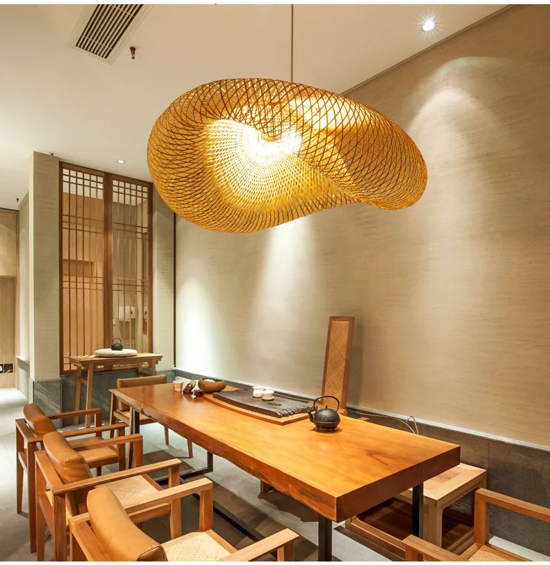Bamboo Weave LED Pendant Light Chandelier - Vintage Handmade Rattan Hanging Lamp