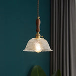 LED Pendant Light Fixture Wood Handle Clear Glass Modern Hanging Lamp