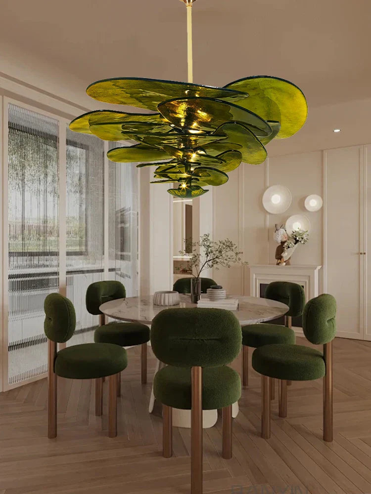 Amber Glass Ceiling Chandelier for Elegant Living Room Decor.
