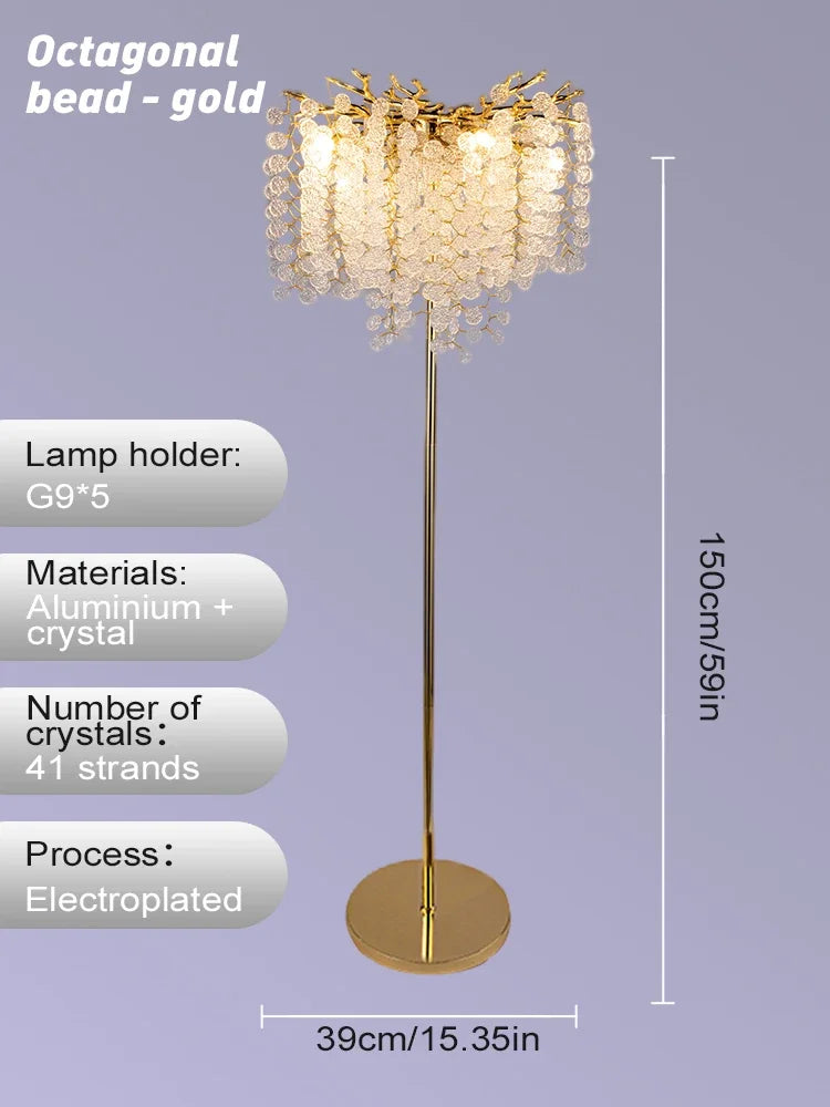 Crystal Gold LED Floor Lamp: Nordic Luxury for Living Room & Bedroom